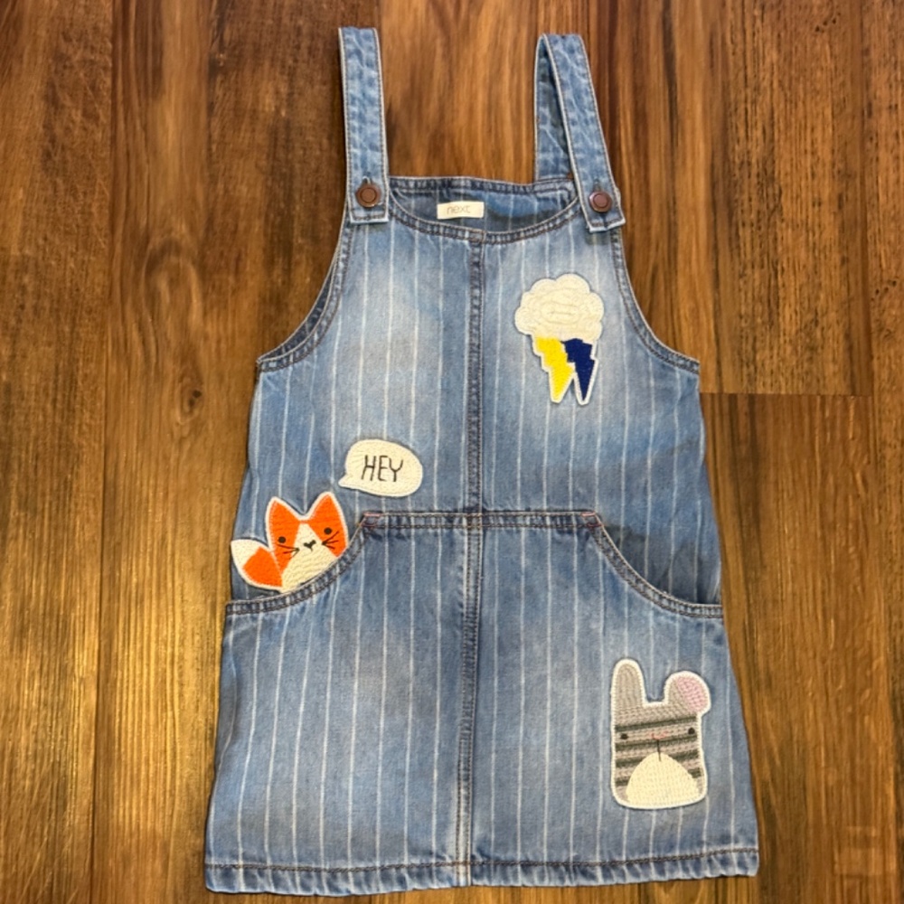 Next 2pc Set, Jean Overall Dress + Raglan Henley Shirt